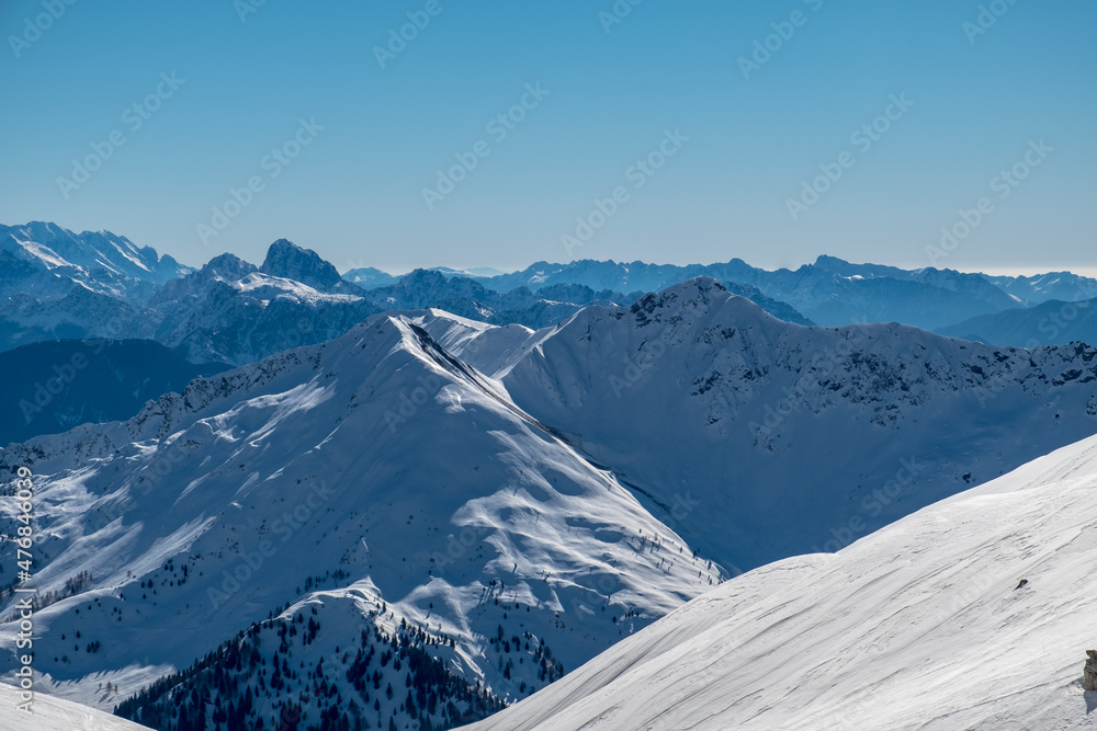 Ski mountaineering in the valley of Chianevate, Carnic Alps, Friuli-Venezia Giulia, Italy
