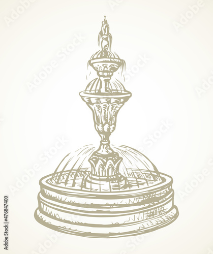 Old round fountain. Vector drawing