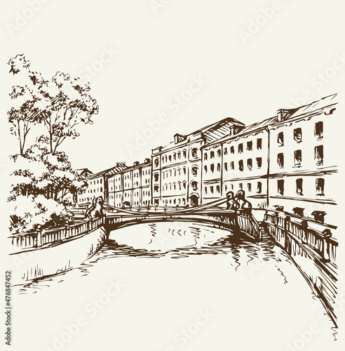 The bridge over the river in St. Petersburg. Vector drawing