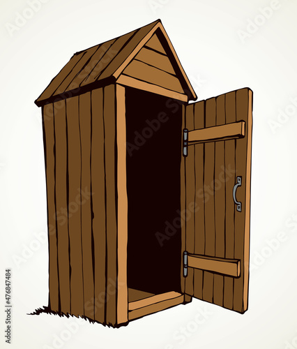 Old wooden toilet. Vector drawing
