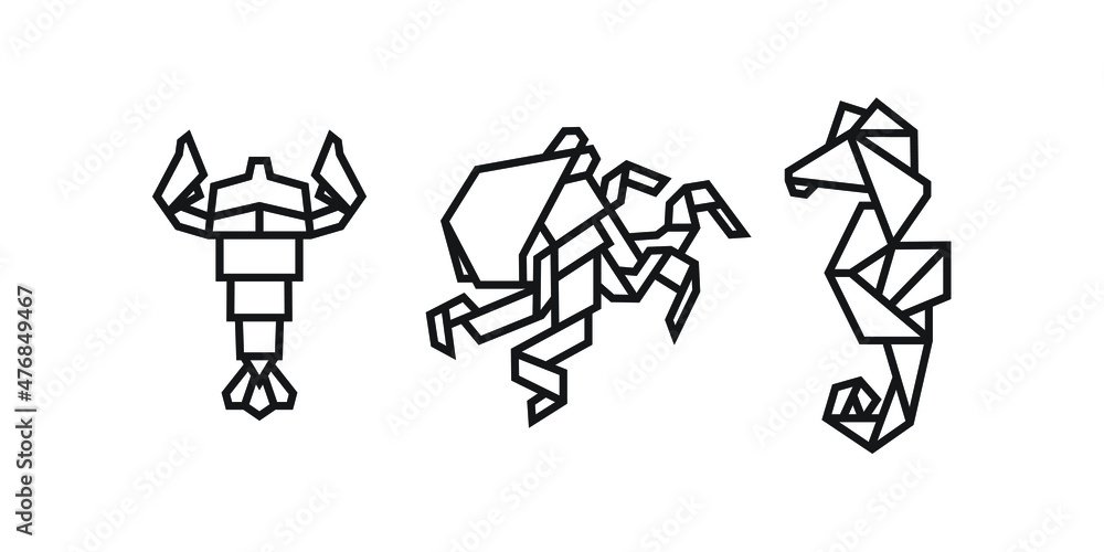 Fototapeta premium origami style illustration of fish. abstract geometric outline drawing for icon, logo, element, etc. uncolored vector element design.