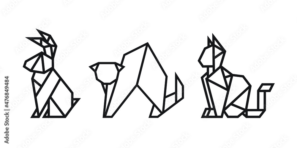 origami style illustration of rabbit and cats. abstract geometric outline drawing for icon, logo, element, etc. uncolored vector element design. origami style illustration of rabbit and cats. abstract geometric outline drawing for icon, logo, element, etc. uncolored vector element design.
