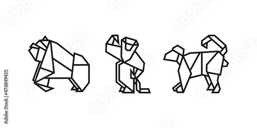 origami style illustration of primates. abstract geometric outline drawing for icon, logo, element, etc. uncolored vector element design.