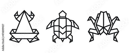 origami style illustration of amphibians. abstract geometric outline drawing for icon, logo, element, etc. uncolored vector element design.