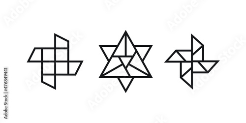 origami style illustration of pinwheels. abstract geometric outline drawing for icon, logo, element, etc. uncolored vector element design.