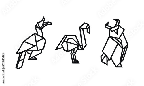 origami style illustration of birds. abstract geometric outline drawing for icon, logo, element, etc. uncolored vector element design.