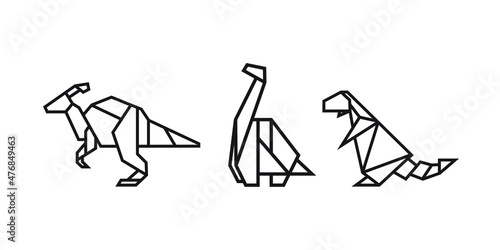 origami style illustration of dinosaurs. abstract geometric outline drawing for icon, logo, element, etc. uncolored vector element design.