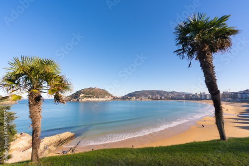 La Cocha beach in the city of San Sebastian on a sunny morning  gipuzkoa. Basque Country