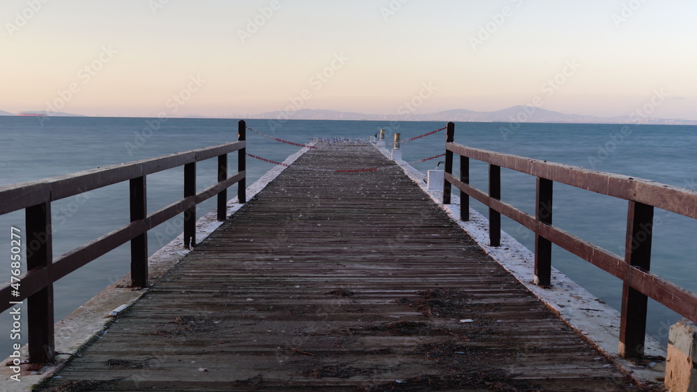 sea pier view, long exposure sea