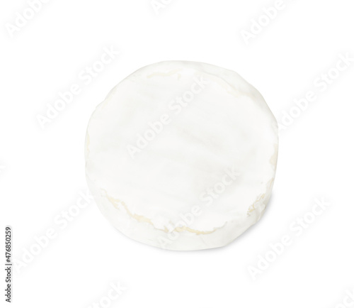 Tasty brie cheese isolated on white, top view