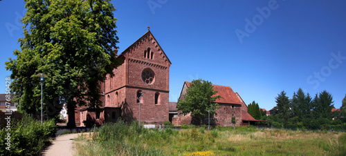 Panoramic view of the romanesque monastery church in Enkenbach near Kaiserslautern with its choir gable, Pfalz region in Germany