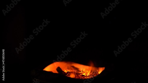buring fire in brazier on slowmotion at night time winter photo