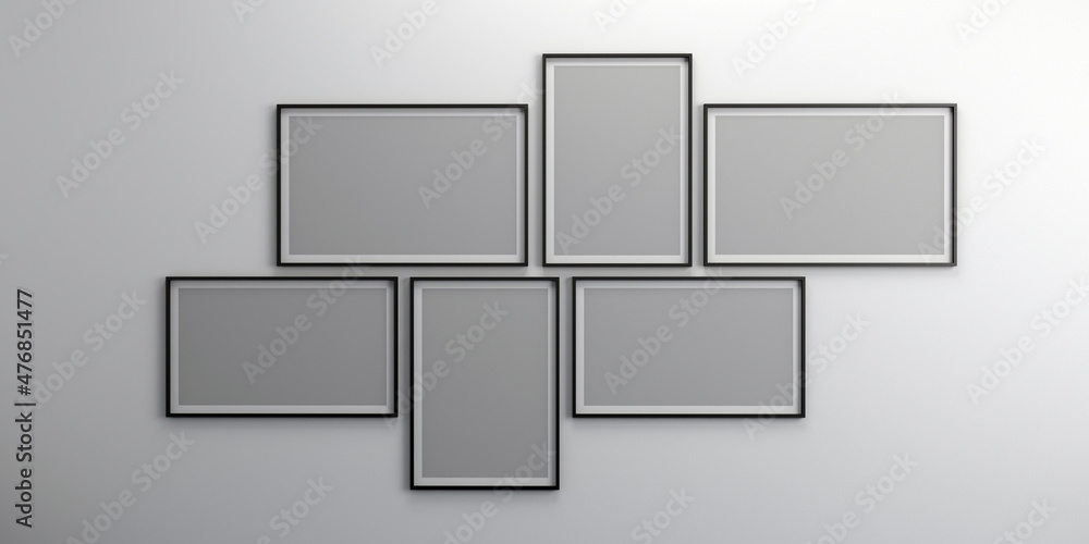Photo frames isolated on the white wall, Creative mood board mockup template in living room interior, realistic square black frames mockup, vector set. empty framing for your design.3d rendering Photo frames isolated on the white wall, Creative mood board mockup template in living room interior, realistic square black frames mockup, vector set. empty framing for your design.3d rendering