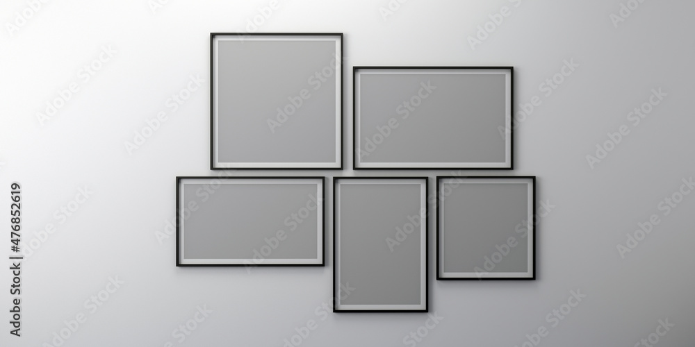 Photo frames isolated on the white wall, Creative mood board mockup template in living room interior, realistic square black frames mockup, vector set. empty framing for your design.3d rendering Photo frames isolated on the white wall, Creative mood board mockup template in living room interior, realistic square black frames mockup, vector set. empty framing for your design.3d rendering