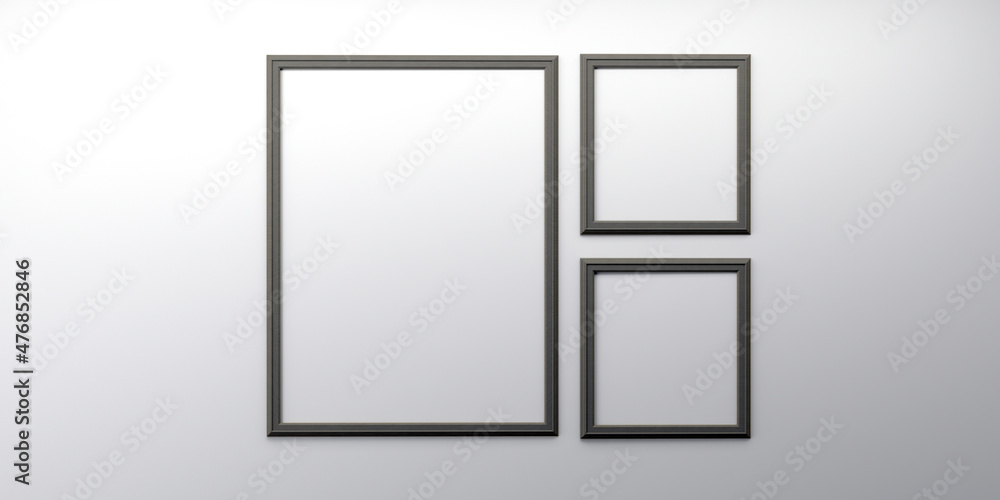 Photo frames isolated on the white wall, Creative mood board mockup template in living room interior, realistic square black frames mockup, vector set. empty framing for your design.3d rendering Photo frames isolated on the white wall, Creative mood board mockup template in living room interior, realistic square black frames mockup, vector set. empty framing for your design.3d rendering