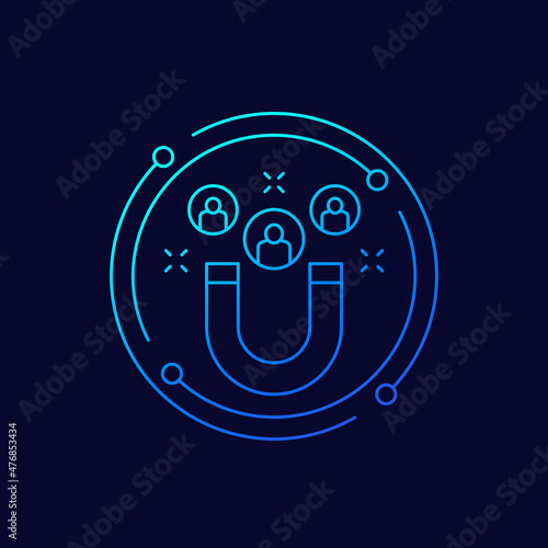 customer retention line icon with magnet, vector