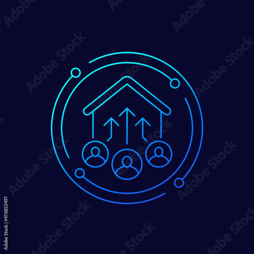 new tenants, residents line icon with a house, vector