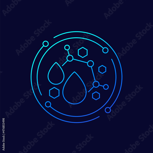 nano particles line icon with drops, vector design