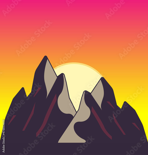 Sunrise over mountains vector flat icon. Isolated sunrise  sunlight emoji illustration