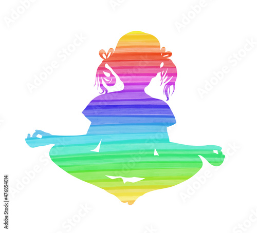 Kids Yoga Poses Vector Illustration. Multicolored Silhouette of a little girl. Yoga in the lotus position. Vector illustration