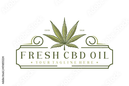 Vintage Cannabis Marijuana Hemp Rectangle Stamp Label logo design