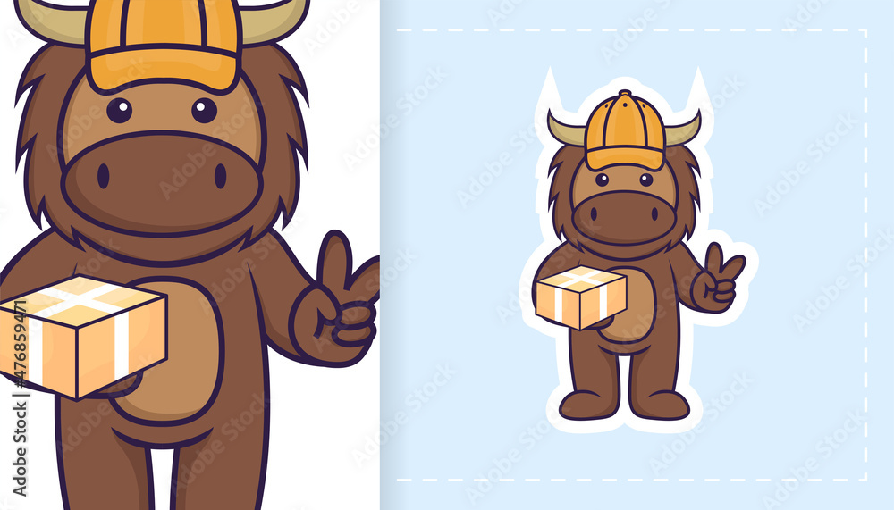 Fototapeta premium Cute bull mascot character. Can be used on stickers, patches, textiles, paper, cloth and others.