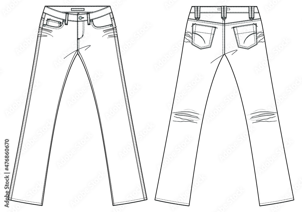 full length boot cut jeans with five pocket front and back view ...