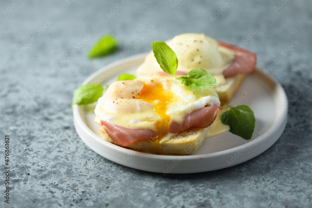 Traditional homemade Benedict eggs with ham Traditional homemade Benedict eggs with ham