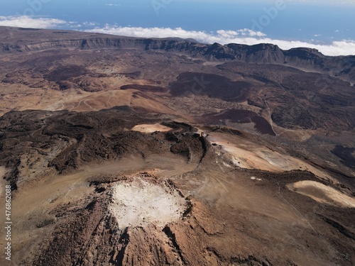 Aerial view of Teide volcanic crater in the Canary Islands.