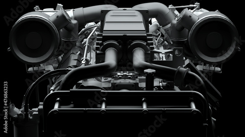 Fotografia, Obraz Turbo diesel engine on a dark background