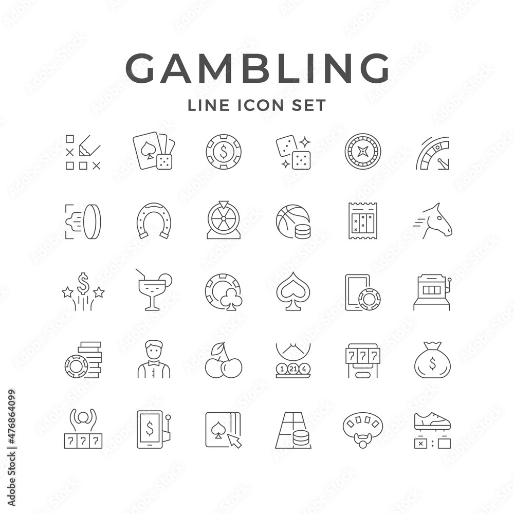 Set line icons of gambling