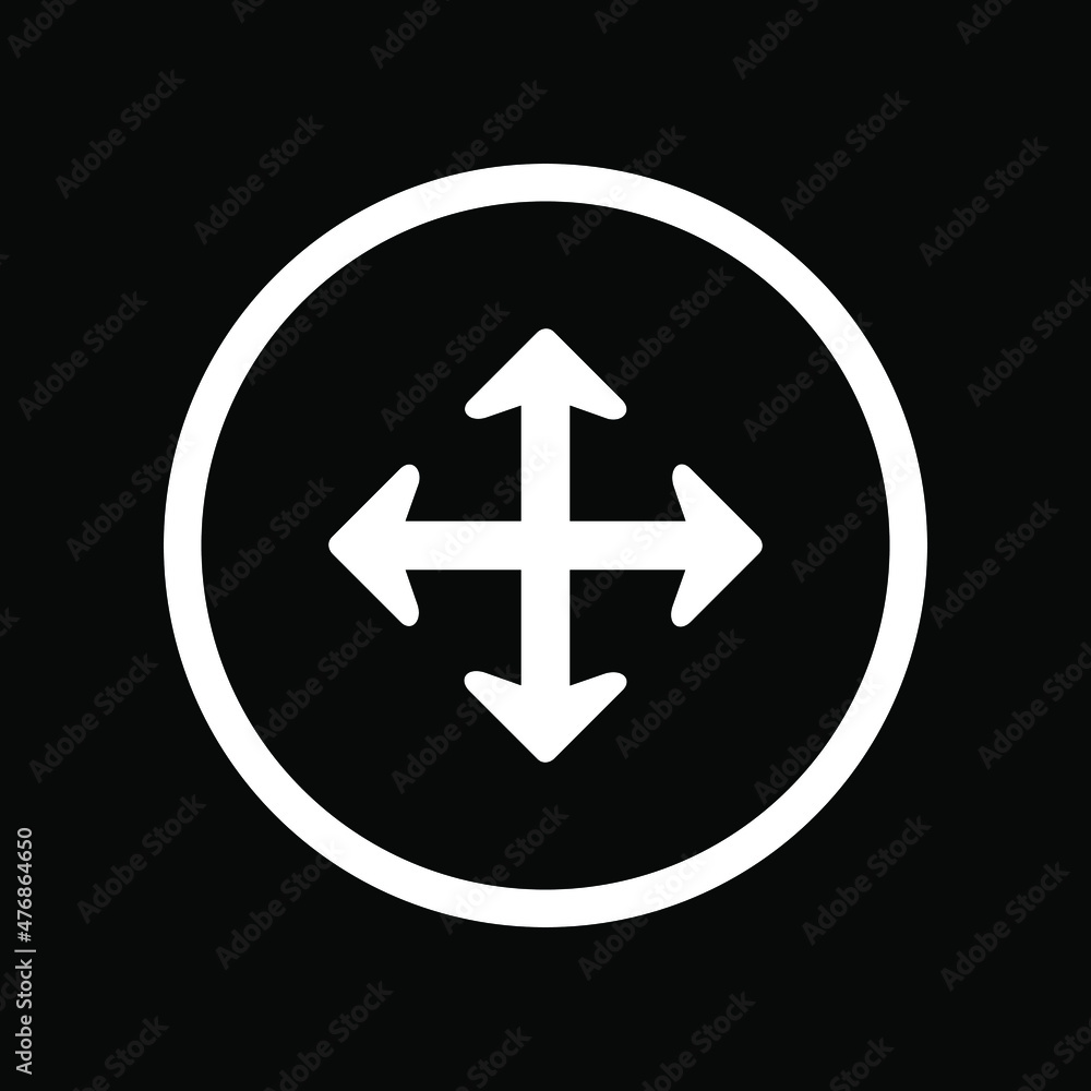 Arrows in four directions. Four side arrow icon. Arrow icon illustration vector sign symbol for your project. Flat design style. Vector illustration in circle isolated on black background Arrows in four directions. Four side arrow icon. Arrow icon illustration vector sign symbol for your project. Flat design style. Vector illustration in circle isolated on black background