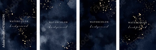 Set of vector watercolour universal backgrounds with glitter and copy space for text
