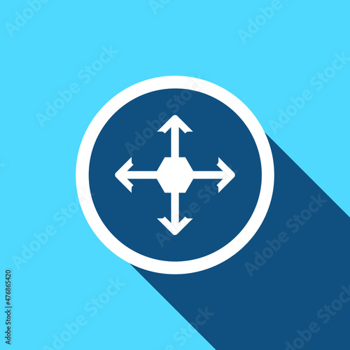 Arrows in four directions. Four side arrow icon. Arrow icon illustration vector sign symbol for your project. Flat design style. Vector illustration in circle isolated on cyan background