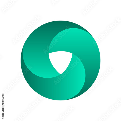 Impossible circle shape. Optical illusion. Green gradient infinite circular shape. Interlocking circles on white background. Letter O or a ring. Abstract endless geometric loop. Vector illustration.