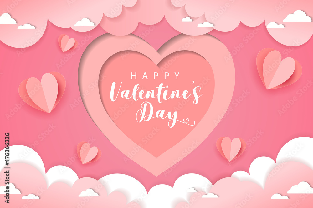 valentine day background with paper cut style
