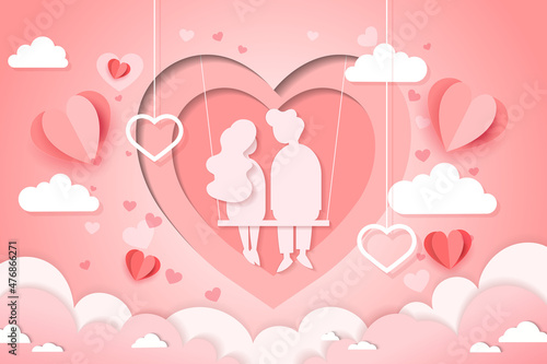 valentine day background with paper cut style