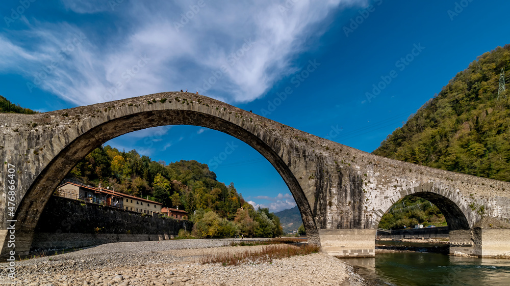 Ponte del Diavolo or Maddalena, Lucca, Italy, on a sunny day