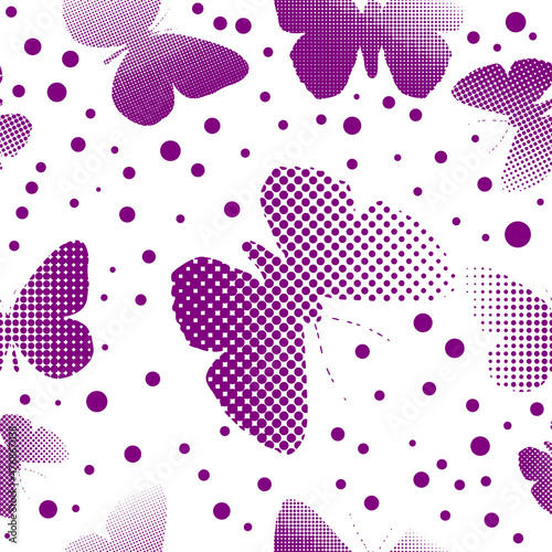Seamless background purple butterflies from dots. Vector illustration