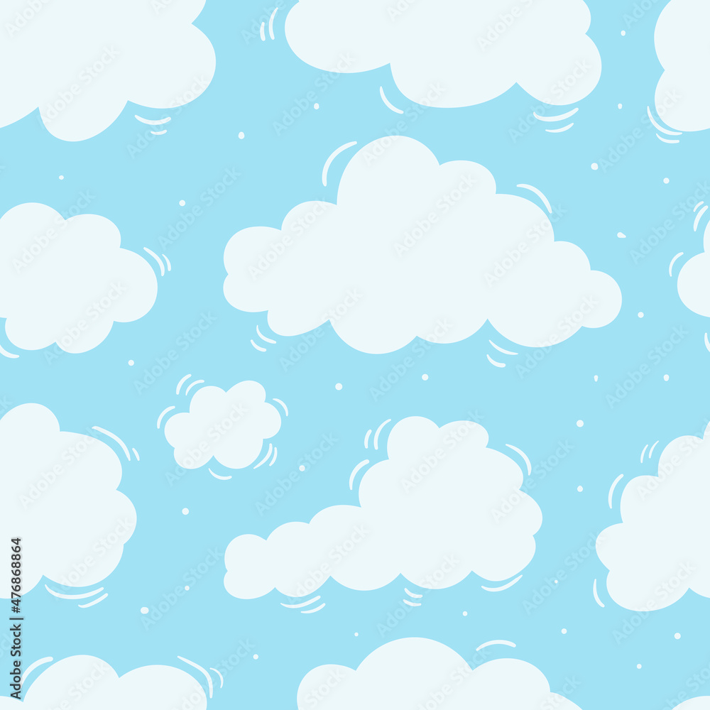 Vector seamless pattern white cartoon clouds on a blue sky background.