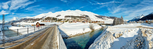 Zuoz near St. Moritz is a beautiful village in the winter sports area of the Swiss canton of Grisons, Switzerland