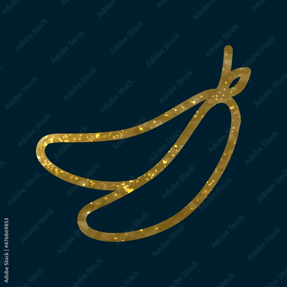 Golden banana badge. Berry. Symbol. Scribble style. Emblem. Vector. Outline. Linear graphics. Cooking. Button. Dark background. Close-up. Golden banana badge. Berry. Symbol. Scribble style. Emblem. Vector. Outline. Linear graphics. Cooking. Button. Dark background. Close-up.