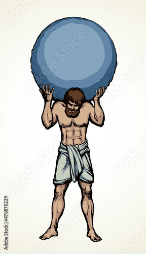 Atlas keeps the earth on their shoulders. Vector drawing silhouette