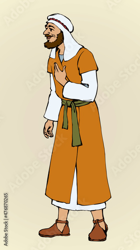 Jewish man in old clothes. Vector drawing