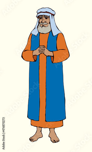 Jewish man in old clothes. Vector drawing