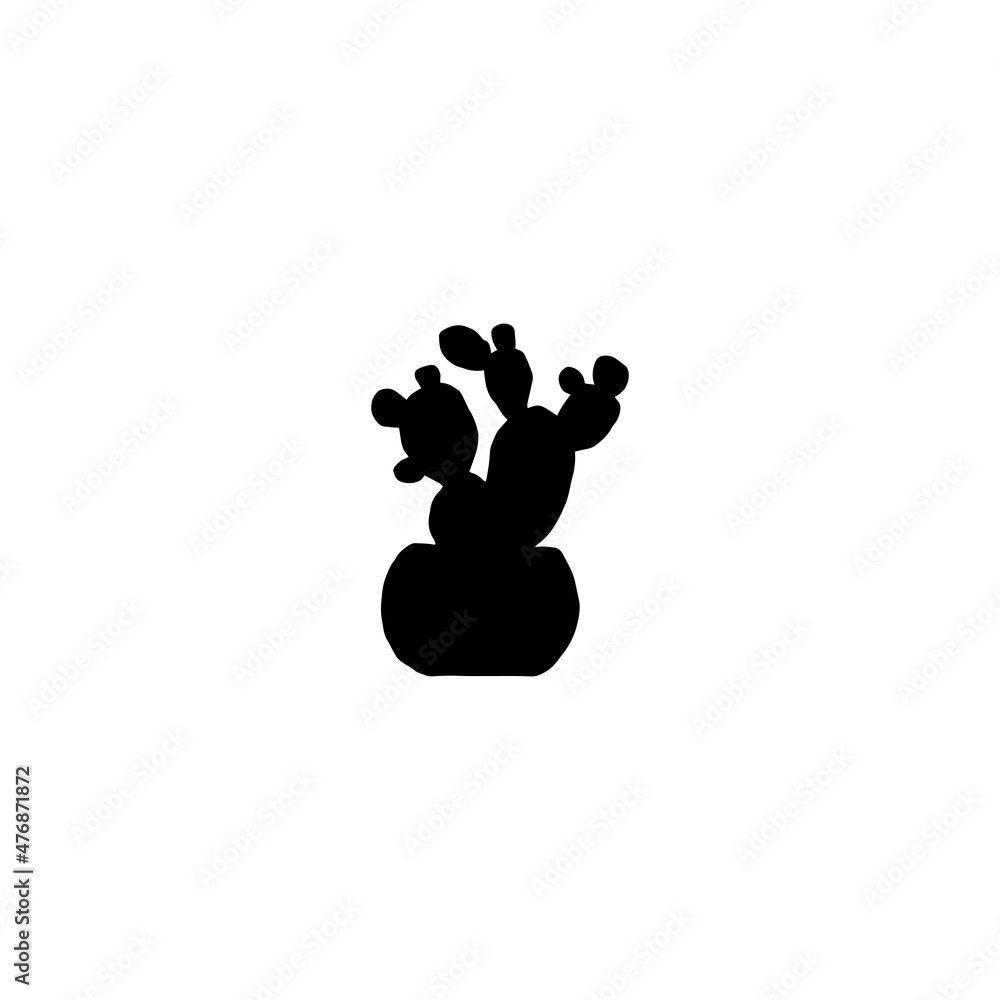 silhouette opuntia cactus houseplant. Indoor potted plant vector black and white outline doodle illustration. silhouette opuntia cactus houseplant. Indoor potted plant vector black and white outline doodle illustration.