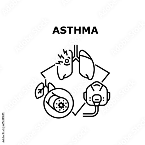 Astma allergy. bronchial disease. respiratory patient. medicine inhaler. allergic pain treatment astma vector concept black illustration