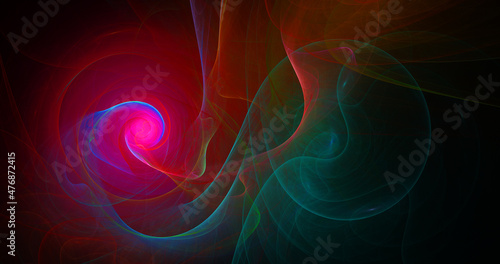 Abstract colorful swirl lines on dark background. Fantastic glowing fractal shapes. Festive wallpaper. Generative art. 3d rendering.