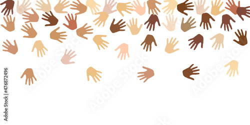 Male and female hands of different skin color silhouettes. Voting concept.