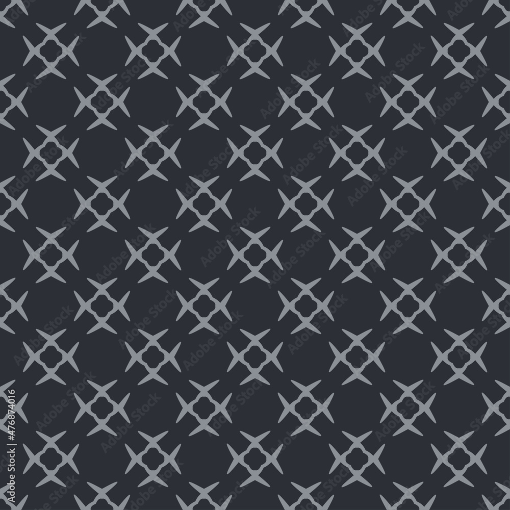 Fototapeta premium Dark background pattern with simple geometric elements on a black background. Fabric texture swatch, seamless wallpaper. Vector illustration
